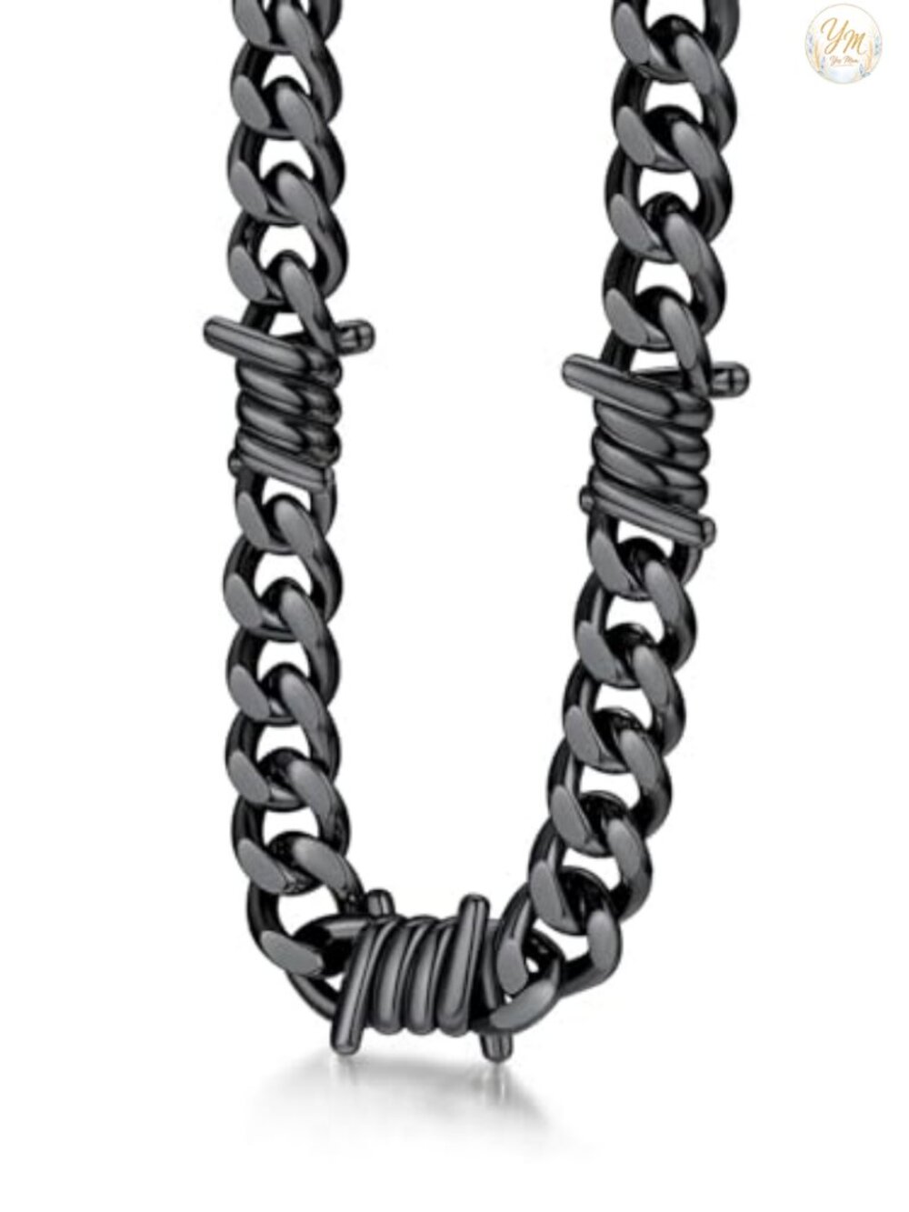 Stainless Steel Barbed Wire Cuban Link Chain Necklace Punk Gothic
